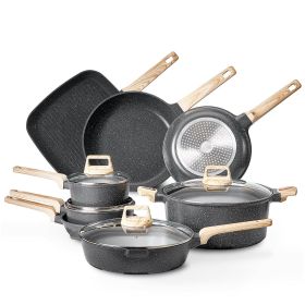 19 Piece Pots and Pans Set, Granite Nonstick Cookware Set, Induction Cookwares, Kitchen RV Cooking Sets with Frying, Sauce, Saute, Tempered Glass