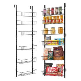 Over the Door Pantry Organizer, 6-Tier Pantry Organization and Storage, Heavy-Duty Steel Hanging Spice Rack, Adjustable Wall Seasoning Shelves (Number of Layers: 6, Color: Black)